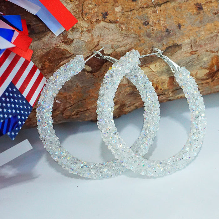 Independence Day Hoop Earrings with Sparkling Rhinestones in Patriotic Colors