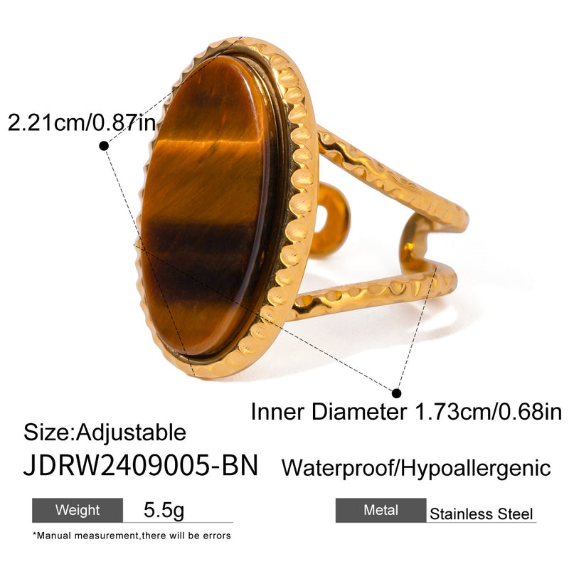 Anillo de Acero Inoxidable con Ojo de Tigre de Piedra Natural