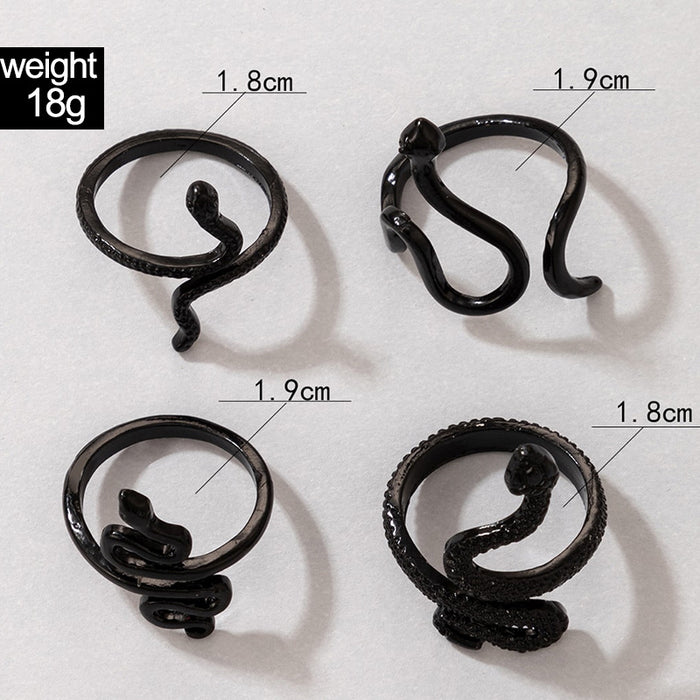 Gothic Snake Ring Set - 4-Piece Punk Animal Rings for Women