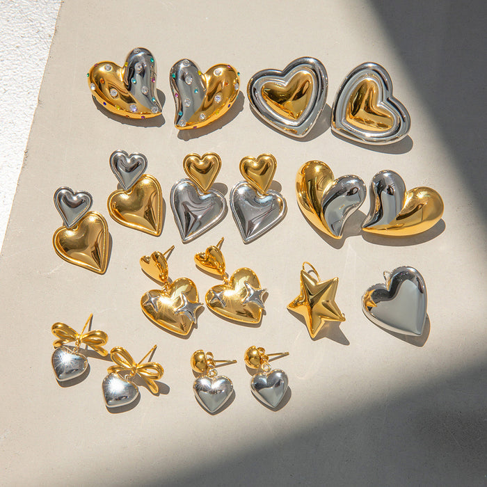 Stainless steel heart earrings contrast color earrings