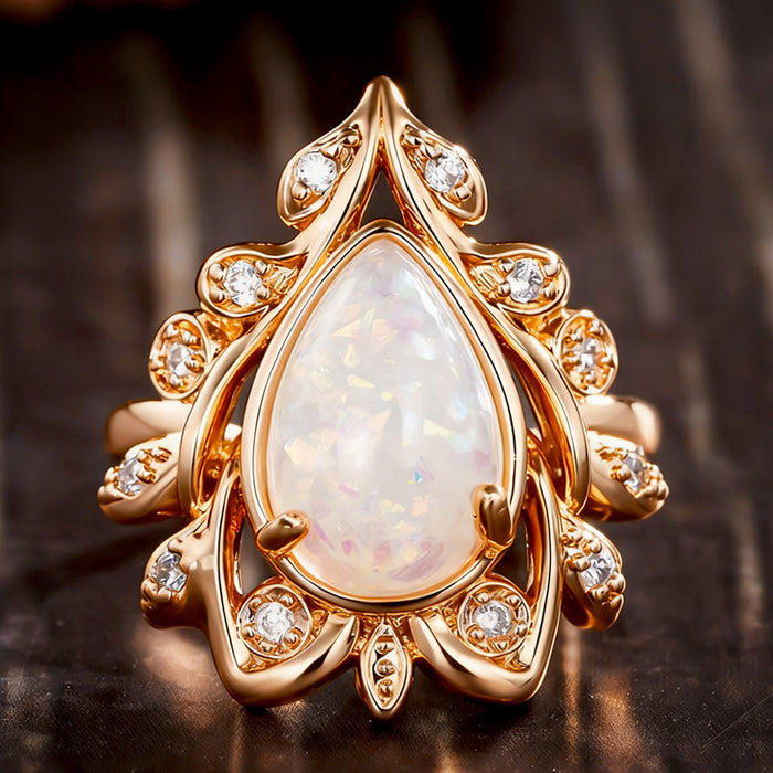 Women's horse eye leaf water drop micro inlaid zircon ring