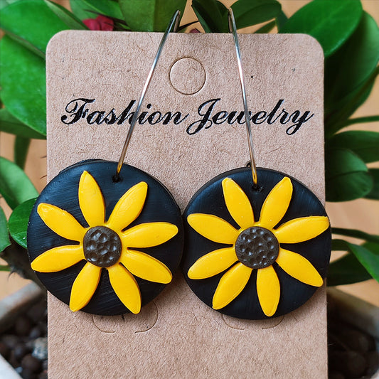 Pendientes de arcilla con forma de girasol hechos a mano: joyas de estilo vacacional de primavera/verano