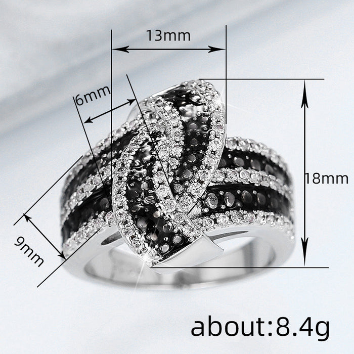 Zircon inlaid ring cross-border hit two-color design high elegant temperament ring