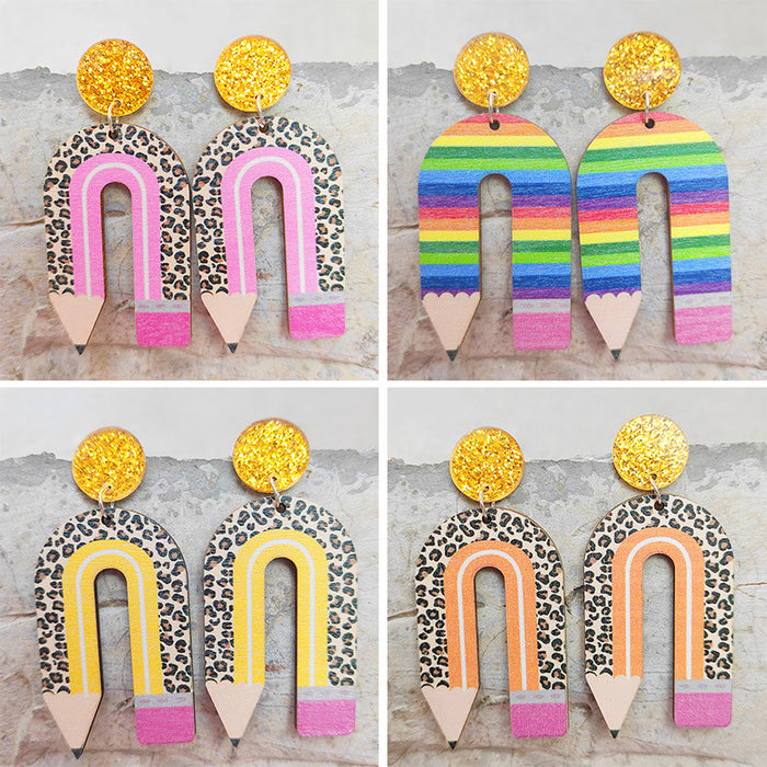 Wooden school pencil earrings