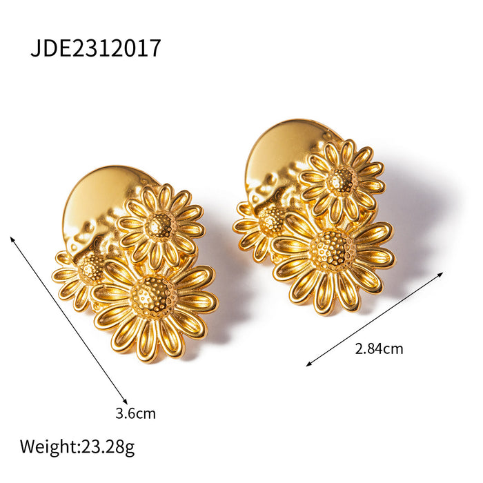 18K Gold Stainless Steel Daisy Earrings - Floral Design Luxury Jewelry