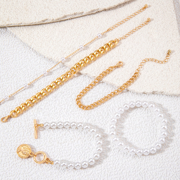 Baroque Pearl OT Chain Bracelet Set - Stylish Minimalist Jewelry Collection