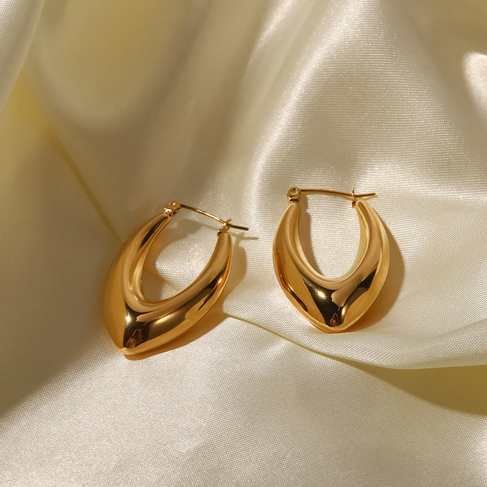 18K Gold Plated Stainless Steel French Style Smooth Hollow Hoop Earrings - Popular Fashion Jewelry for Women