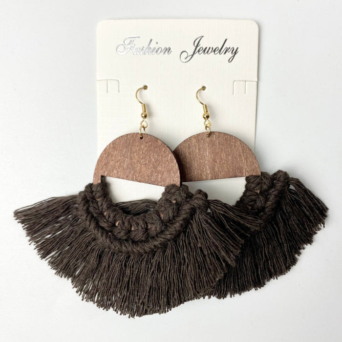 Bohemian Tassel Earrings with Wooden Design for Wedding and Gifts