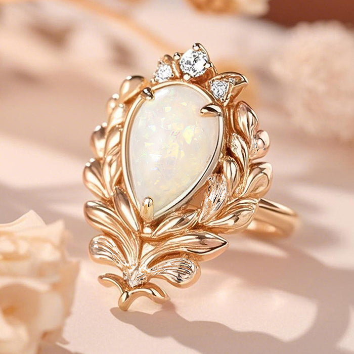 Anillo vintage de zafiro de imitación en forma de onda para mujer