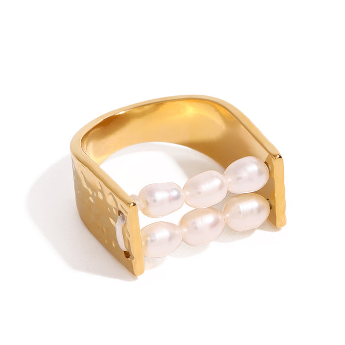 18k gold stainless steel pearl ring