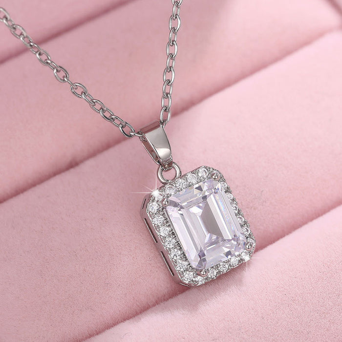 Rectangular crystal cut women's pendant engagement necklace