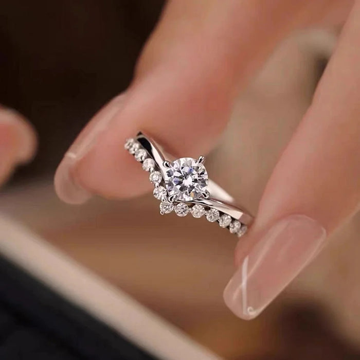 Zircon four-claw inlaid zircon ring for women princess temperament