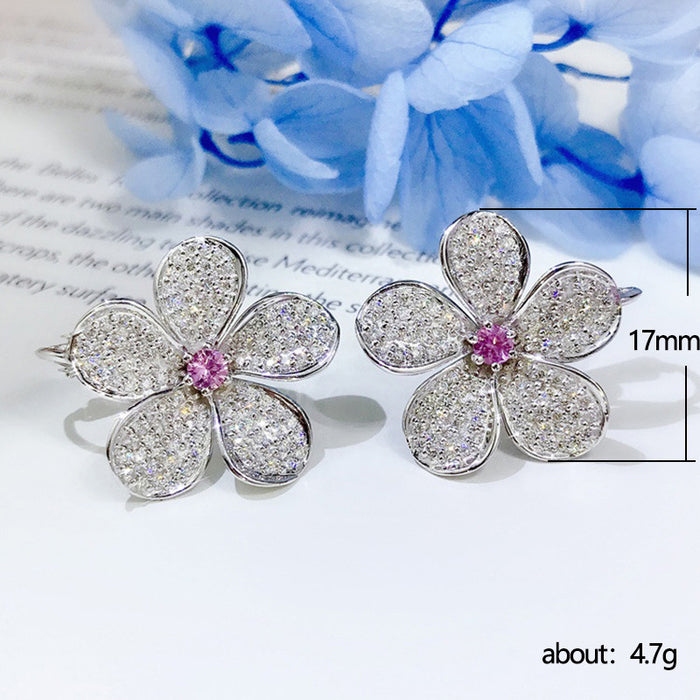 Sweet and temperament floral earrings, Korean creative pink flower earrings