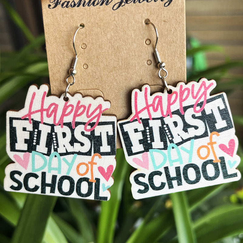 School season book wooden earrings