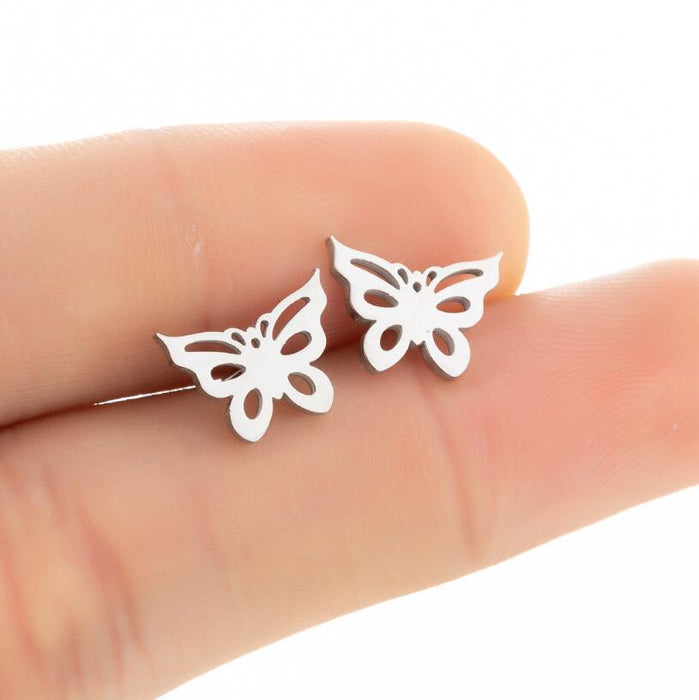 Butterfly Stainless Steel Hollow Stud Earrings - Simple and Elegant Jewelry