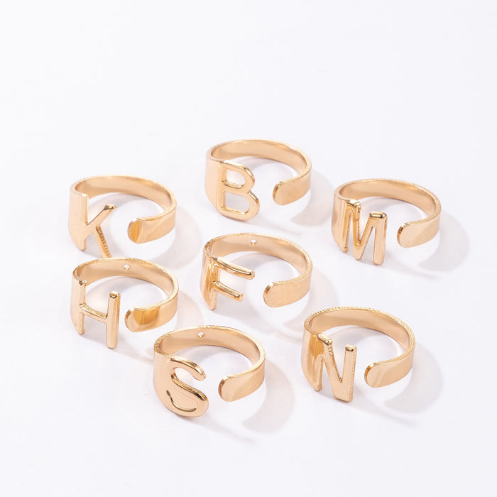 English letters simple gold 7-piece ring set