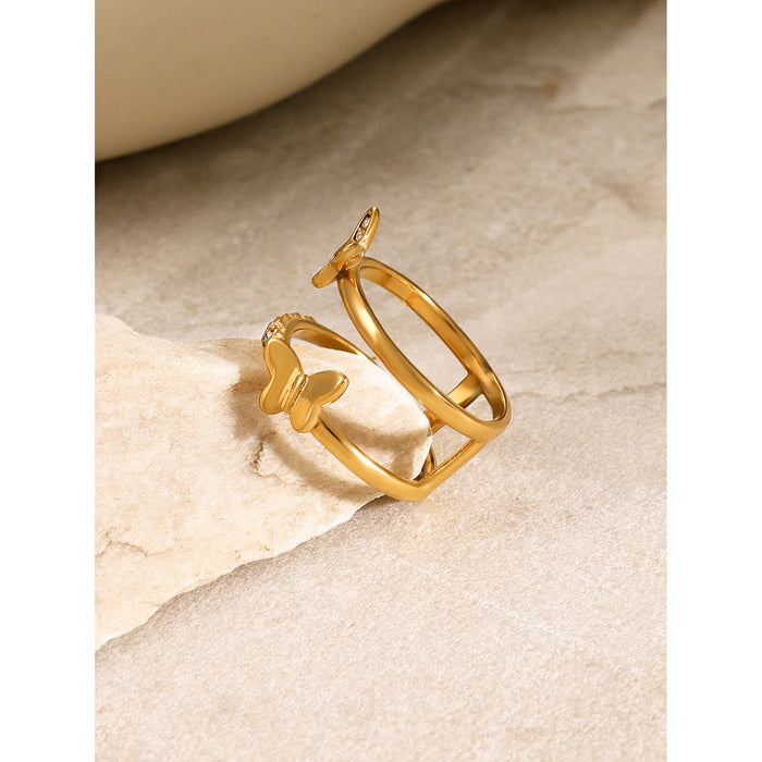 Double Layer 18K Gold Plated Stainless Steel Ring - Minimalist Style