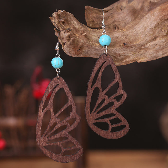 Wooden hollow butterfly earrings