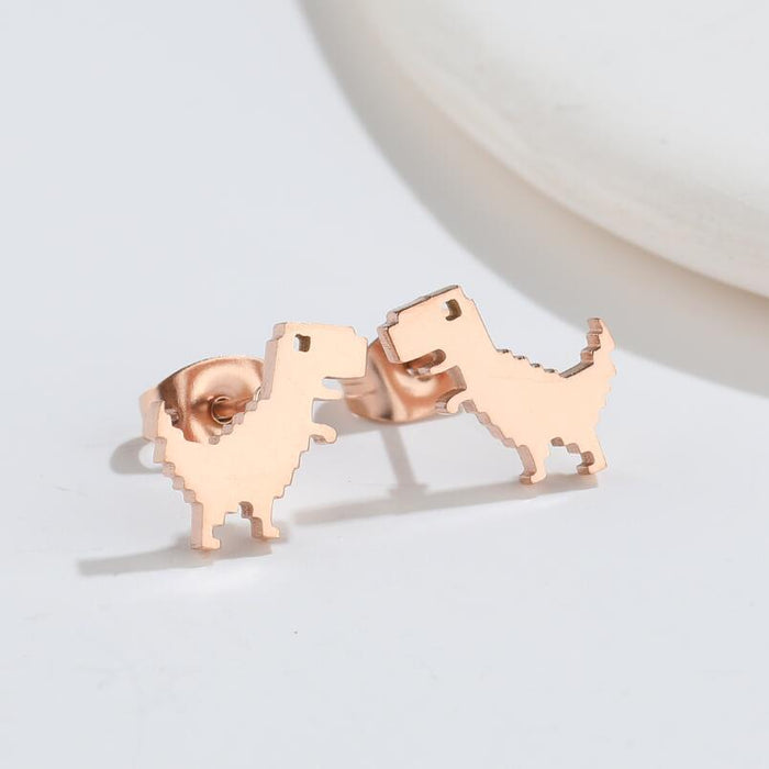 Pendientes de dinosaurio Tyrannosaurus Rex, mini pendientes sencillos de acero inoxidable de animales pequeños, nuevos pendientes de comercio electrónico transfronterizo