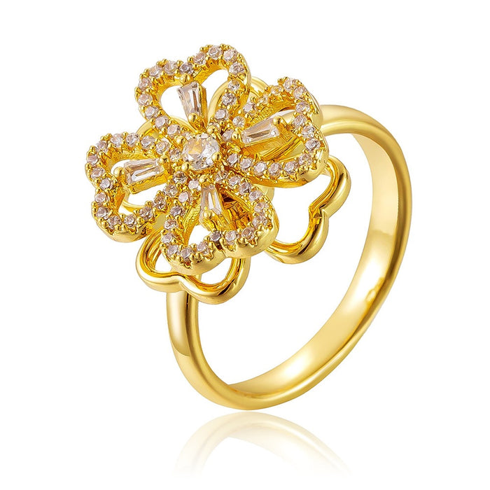Wholesale micro-painted zircon rotating four-leaf clover open ring