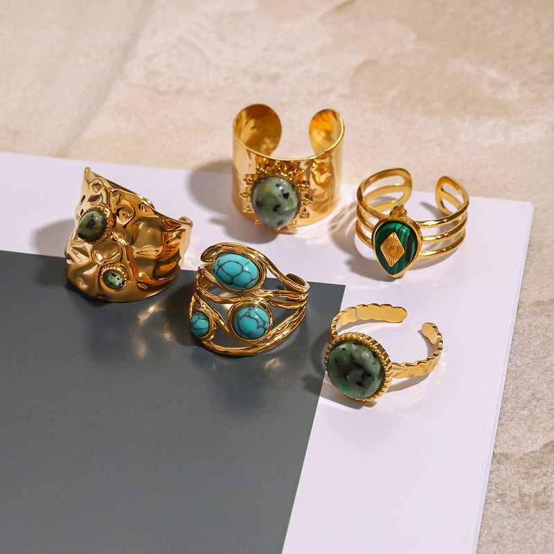Anillo abierto de acero inoxidable con turquesa