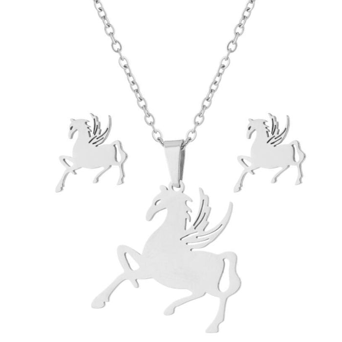 Rabbit, cat, deer necklace and earrings set, irregular heart and moon pattern two-piece accessories