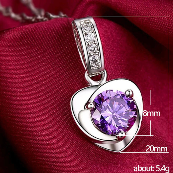 Purple crystal heart pendant necklace wedding anniversary gift