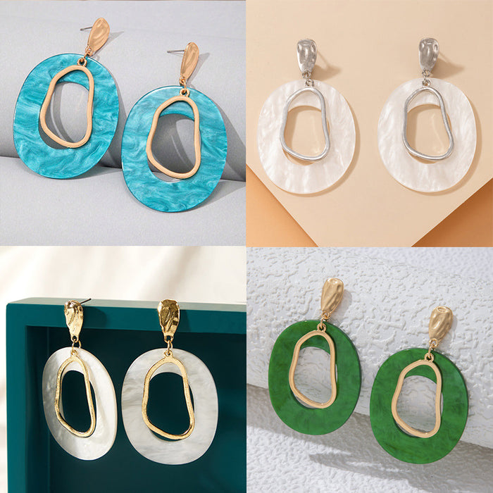 Japanese and Korean Hong Kong style temperament geometric earrings retro resin acrylic circle earrings for women