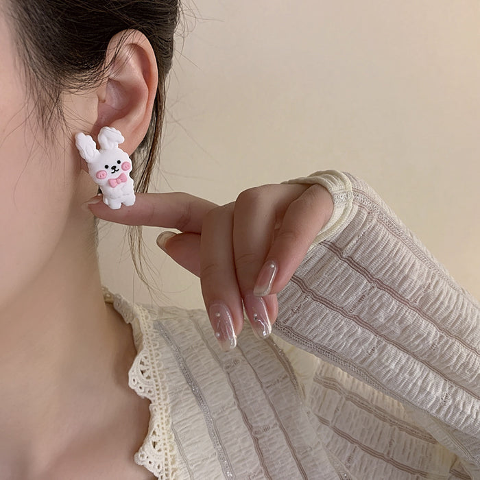 Rabbit Bear Earrings S925 Silver Needle Resin Girl Style Earrings