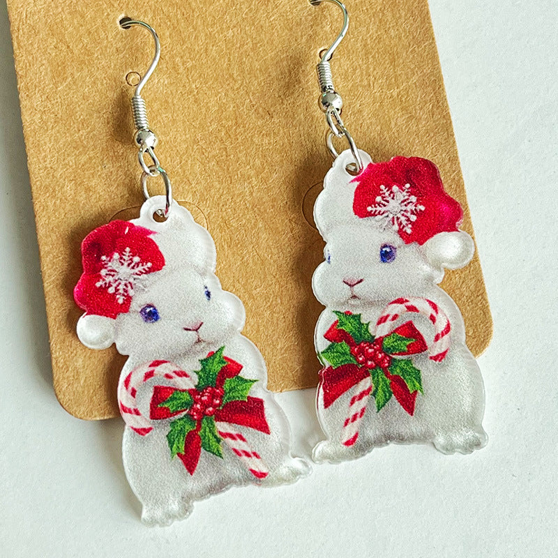 Christmas Animal Earrings with Cat, Rabbit, Frog, and Dog Designs