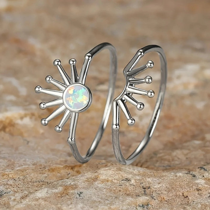 Serie Amanecer y Atardecer Nuevos anillos para parejas Anillos para el dedo índice japoneses y coreanos Anillos con girasoles