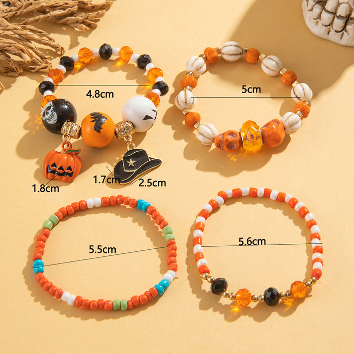 Juego de pulseras de cuentas con forma de calabaza y calavera para Halloween: accesorio único y divertido de cuatro piezas