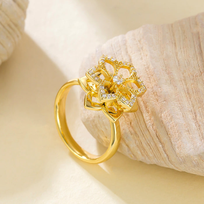 Wholesale copper micro-pave zircon six-leaf bauhinia rotating open ring