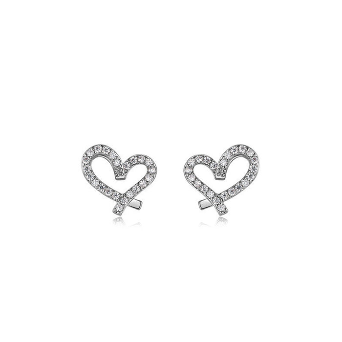 Heart-shaped earrings full of diamonds sweet girl heart earrings