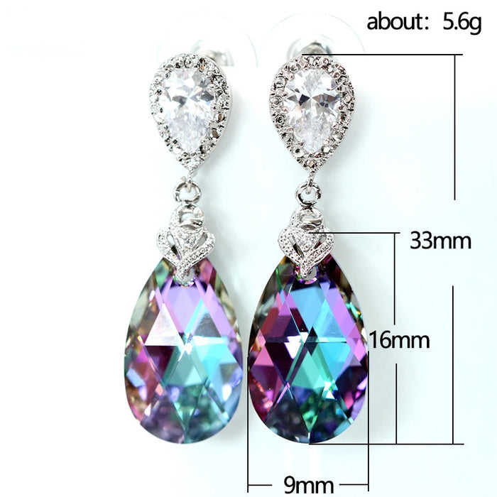 Pear-Shaped Teardrop Earrings Colored Crystal Drop Earrings