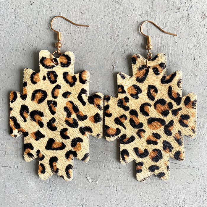 Classic Teardrop Leopard Print Leather Earrings with Vintage Style