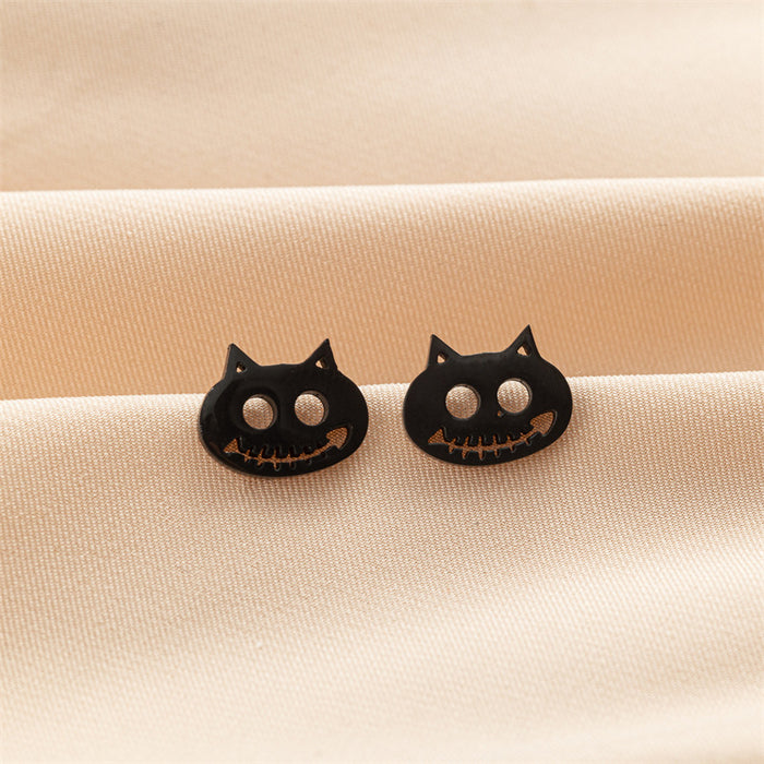 Cat earrings, cross-border new Halloween stainless steel Gothic skull fish bone personalized earrings wholesale