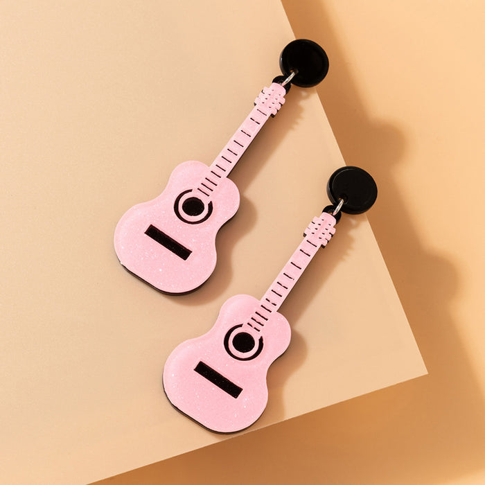 Pendientes de guitarra con purpurina de resina rosa, pendientes geométricos irregulares