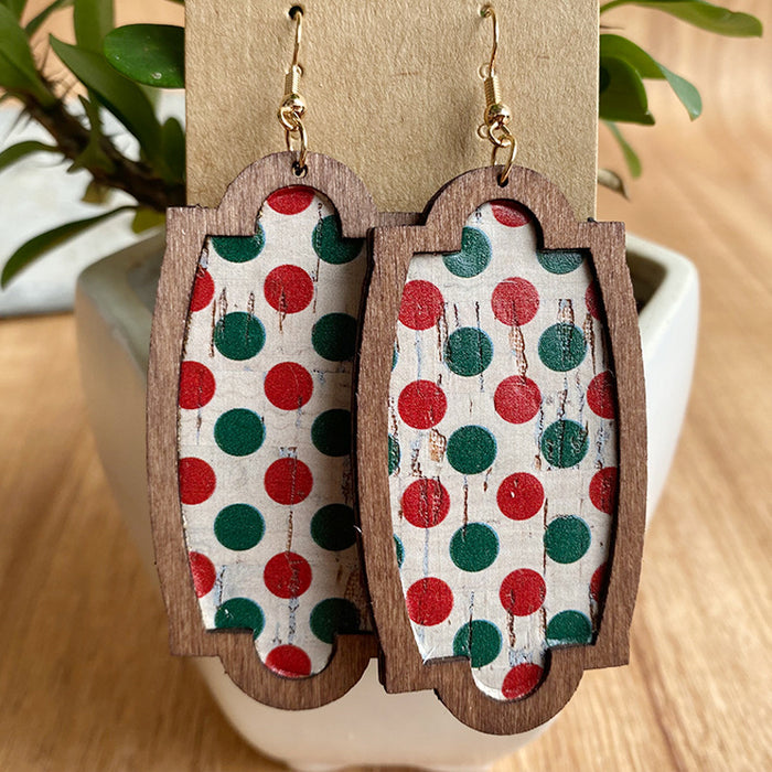 Wooden plaid earrings