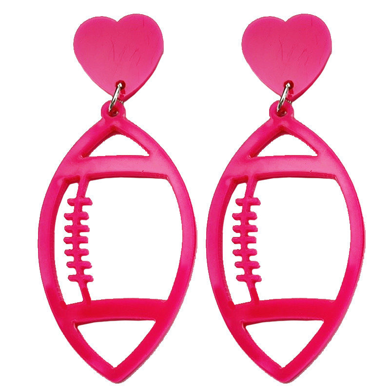 Hollow Acrylic Football Earrings - wallojewerly 