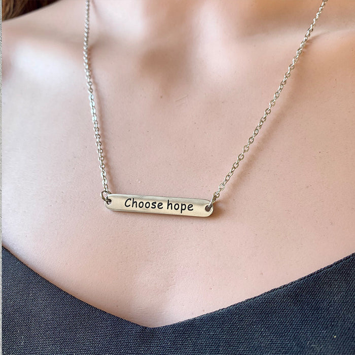 Western Style Necklace with Geometric Metal Letters - Minimalist Long Bar Pendant