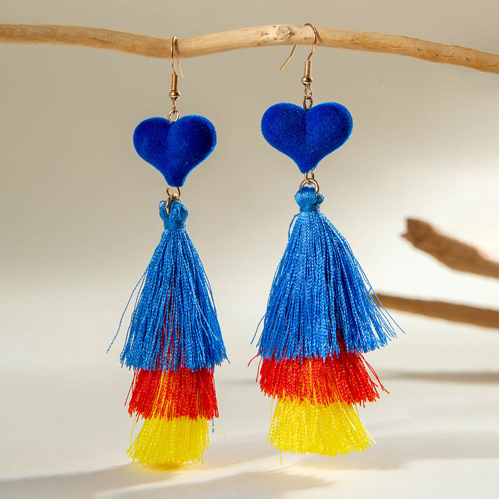 Bohemian color matching tassel earrings peach heart holiday style earrings