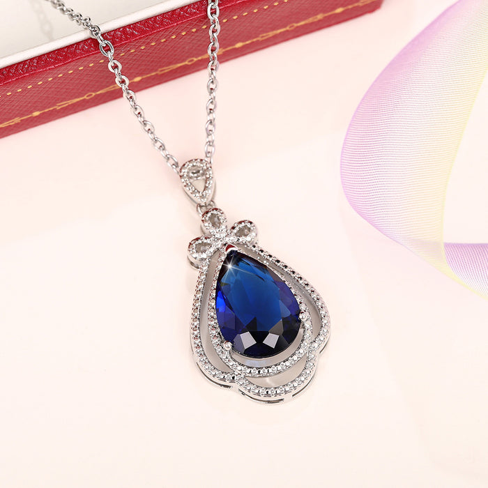 Imitation Sapphire Mermaid Tears Pendant Necklace Pear-shaped Water Drop Necklace