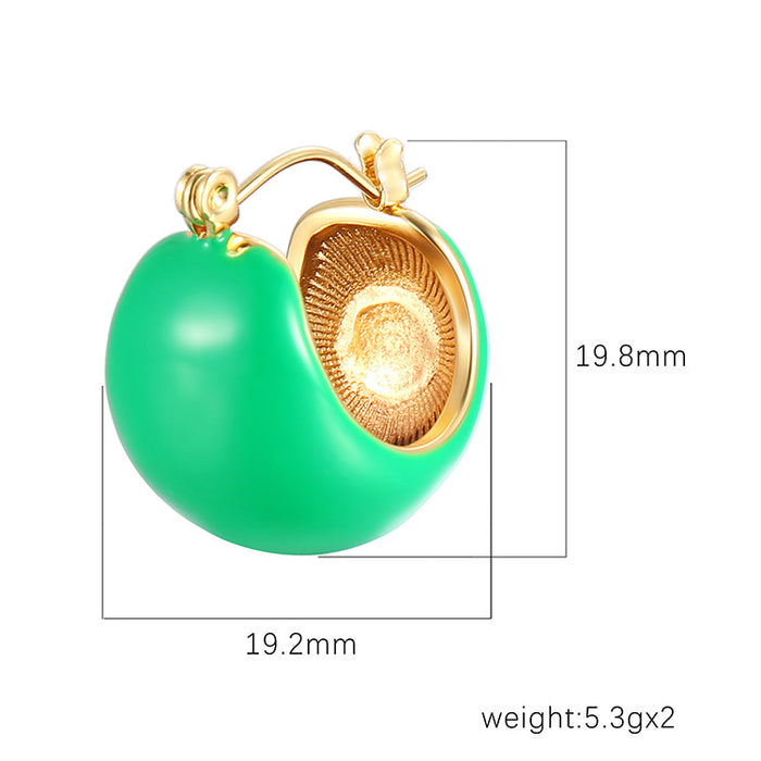 Colored Oil Drop C Shape Earrings Retro Design Stainless Steel