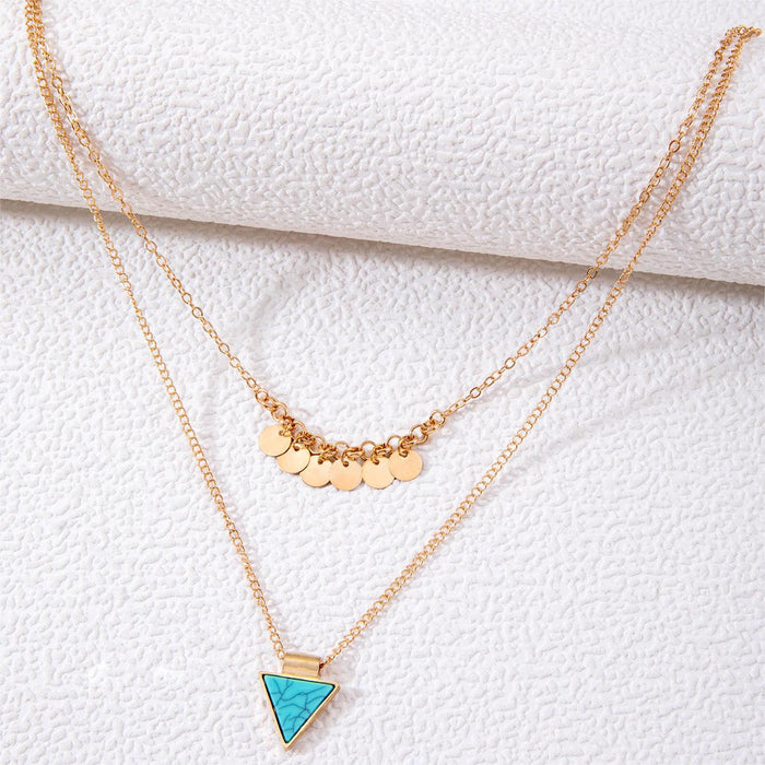 Boho Turquoise Triangle Pendant Necklace with Multi-Layers