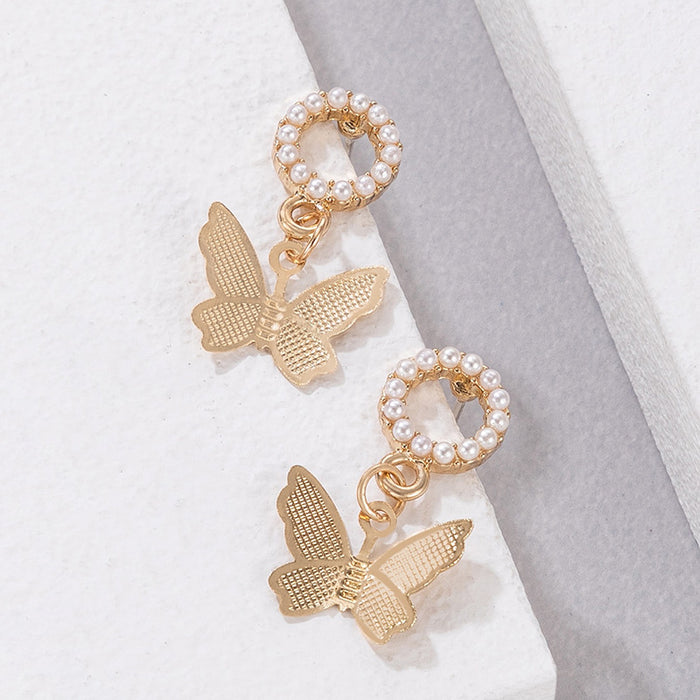 Three-dimensional butterfly pearl earrings geometric animal hoop earrings