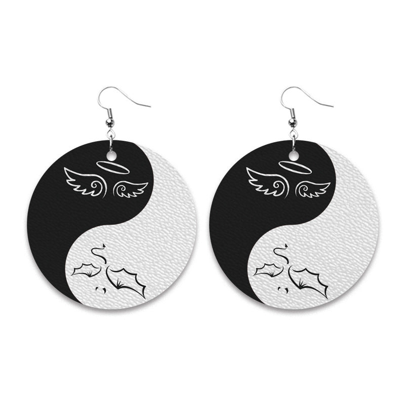 Creative Star, Moon, and Smiley Face Earrings with Angel Wings and Taiji Design - wallojewerly 