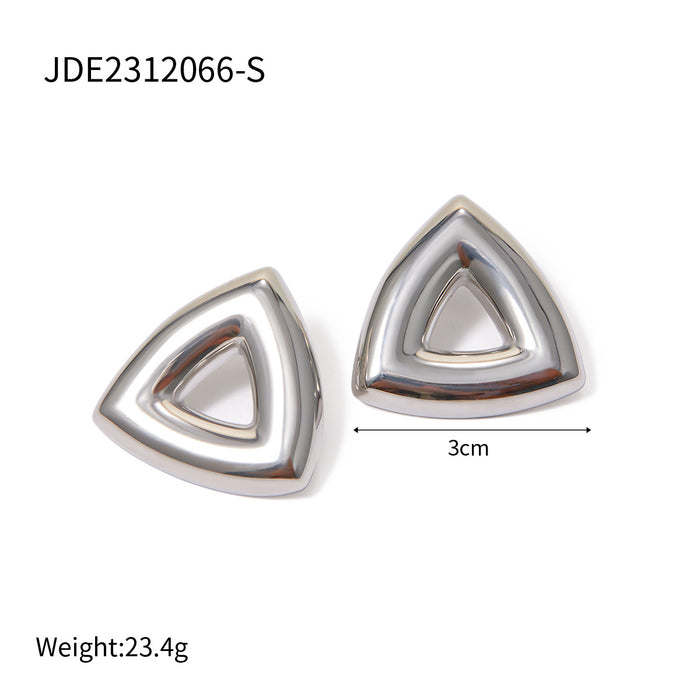 Pendientes triangulares huecos de acero inoxidable en oro de 18 quilates de moda europea: joyería minimalista de acero y titanio