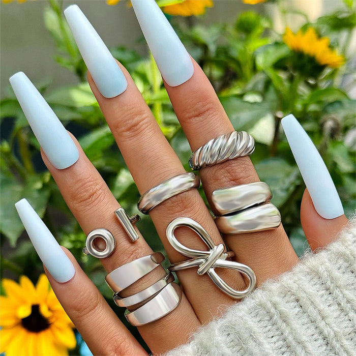 Geometric Irregular Butterfly Ring Set - 6-Piece Vintage Creative Rings