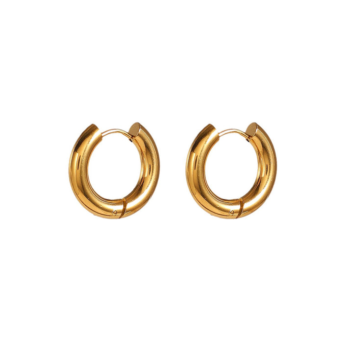 Trending European 18K Gold Plated 4mm Thick 12mm Diameter Classic Stainless Steel Hoop Earrings for Women